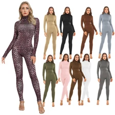 Women's Full Bodycon Jumpsuit Bodysuit Long Sleeve Stretchy Rompers Club Catsuit