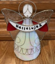 Stained Glass Angel Candle Holder Hallelujah 7.5  Tall Christmas