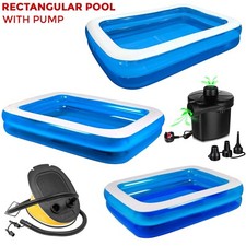 Rectangular Inflatable Swimming Paddling Pool Garden Family 3 Sizes With Pump