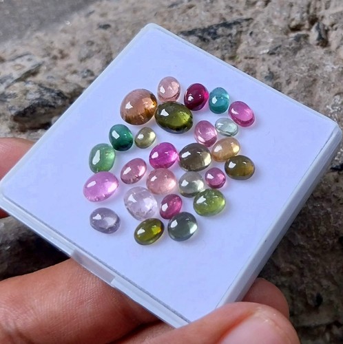 19.5Ct 3.5x4.5 to 7x8 MM Natural Multi Color Tourmaline Oval Cabochon 26 Pcs Lot - Picture 22 of 24