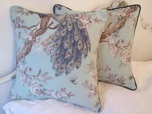 16" LAURA ASHLEY  NEW BELVEDERE  FABRIC  DUCK EGG CUSHION COVER  PIPED - Picture 1 of 4