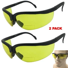 2 Pair Lot BIFOCAL Reading Safety SUNGLASSES Glasses Yellow Driving Night Vision
