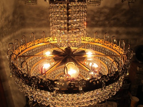 Antique Vnt French Gigant Real Swarovski Crystal Chandelier 1960's 21" Ø Diametr - Picture 3 of 13