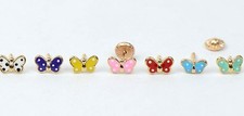 14k Yellow Gold Enamel Butterfly Baby earrings with Screw Back