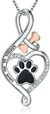 Sterling Silver Dog Cat Paw Print & Bone Pet Necklace For Pet Lovers Girls Women