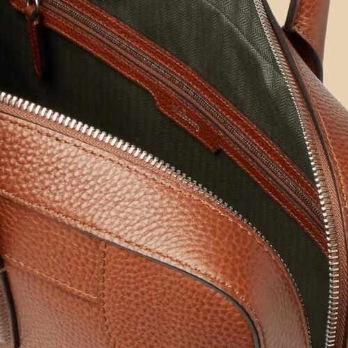 Belgrave Brown full-grain Leather Laptop Briefcase | Mens Double-Zipper Bag - Picture 3 of 4