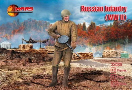 MARS 32025 WORLD WAR II RUSSIAN INFANTRY 15 FIGURES/8 POSES (Khaki)