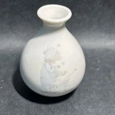 Precious Moments 1988 Tiny Porcelain Bud Vase "Winter's Song" 2.5” H EUC