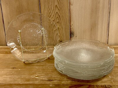 France Arc Set Of 12 Clear Glass 7.5  Salad Plates Starburst Pattern