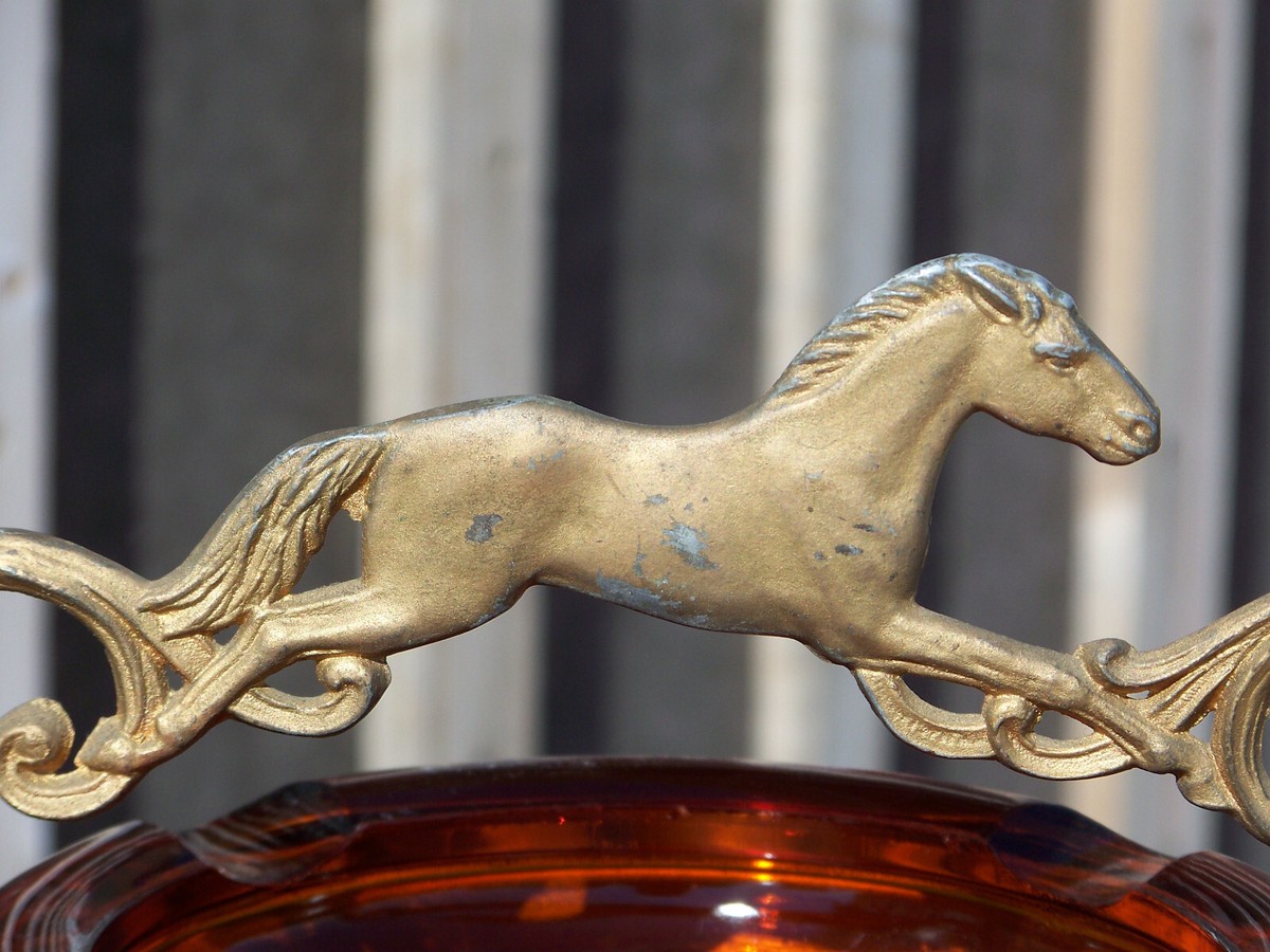 Vintage Art Deco Stallion Horse Smoking Stand Ashtray Agate Slag