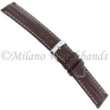20mm Milano Brown Genuine Leather Contrast Stitching Padded Men's Watch Band
