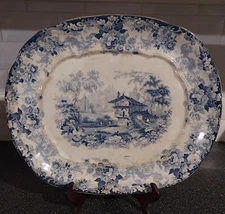 Antique Opaque China "Genevese" 15.5"x13" Meat Platter C. 1830s. See Description