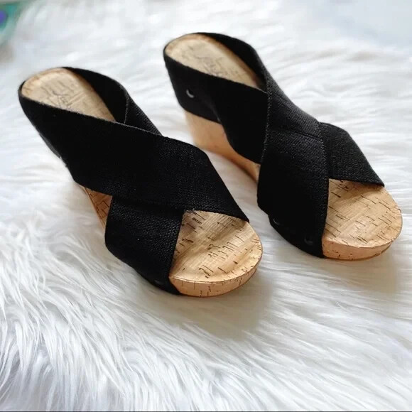 Lucky Brand Sandals Women's Black Elastic Cross Strap Cork