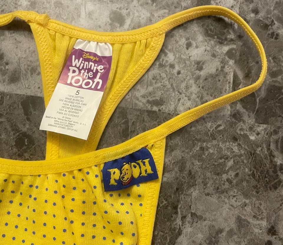 DISNEY WINNIE THE POOH AMARILLO AZUL LUNARES ALGODÓN VINTAGE RARO TANGA BRAGAS Foto 3 de 4