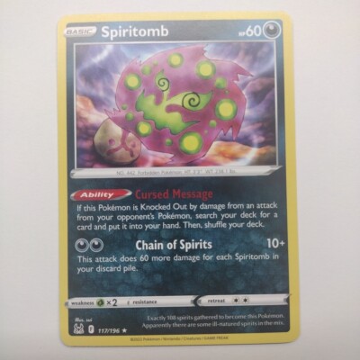 Reverse Holo Spiritomb 117/196 Rare  Lost Origin Pokemon - Same Day Shipping!