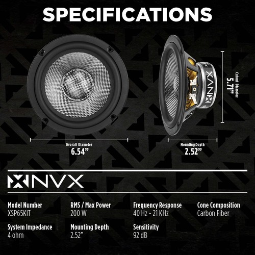 Altavoz de audio para automóvil 2 vías NVX XSP65KIT X-Series 250W 6,5" con conos y cúpula - Imagen 5 de 16
