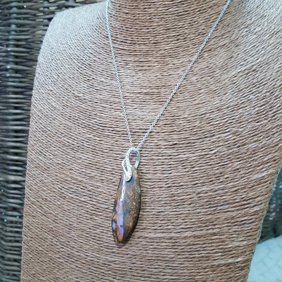 Collar de plata de ley 925, colgante australiano de ópalo de roca, cadena de 18"  Foto 4 de 4