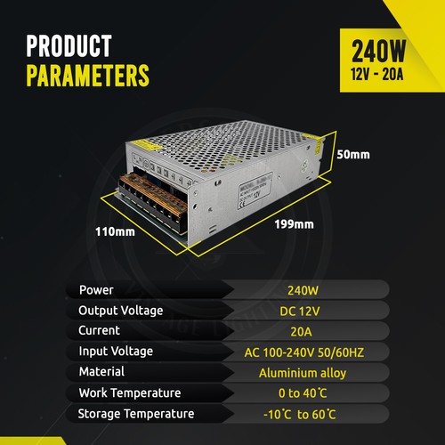 Transformador de fuente de alimentación controlador LED DC 12V 10W-720W regulado IP20 PSU - Imagen 45 de 96