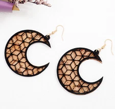 Bohemian BOHO Earrings Wood Microfiber Leather Crescent Moon Western Cowgirl