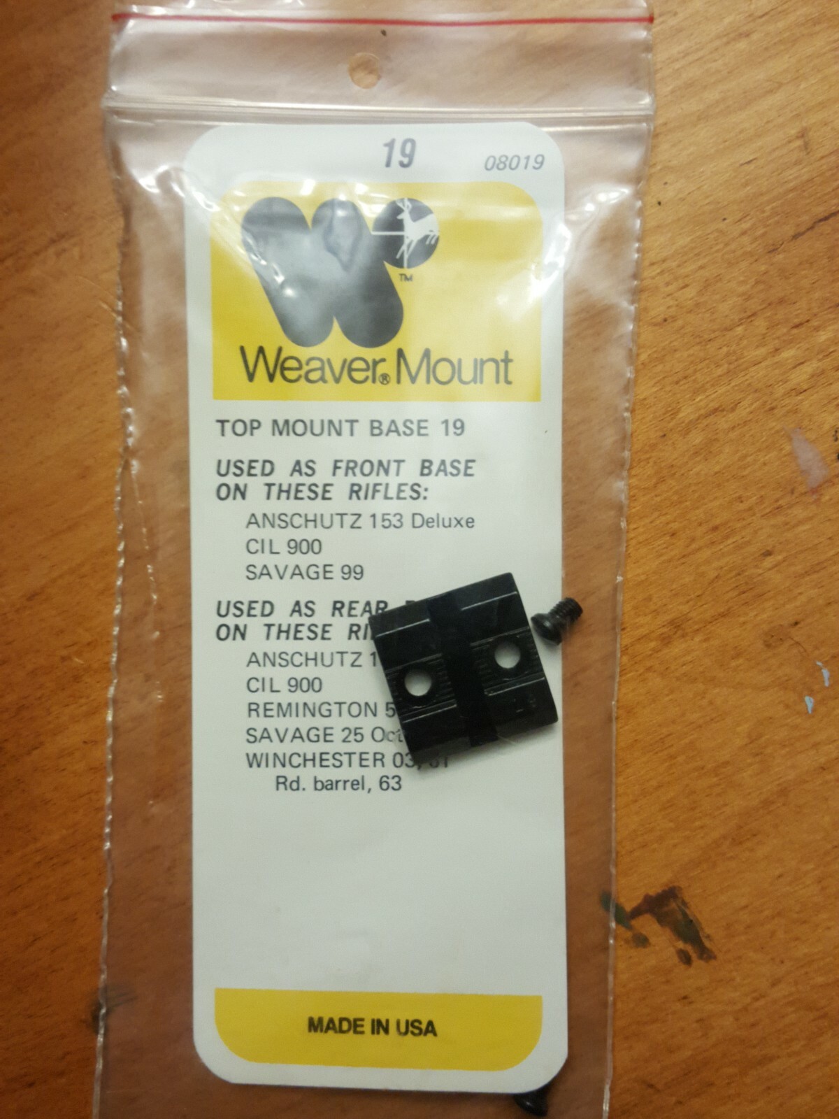 WEAVER TOP MOUNT BASE 19 48019 Anschutz CTL H&R SAVAGE New England