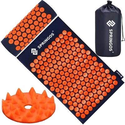 SPRINGOS Akupressur-Set Akupressurmatte Relaxmatte mit Kopfkissen 65x41cm
