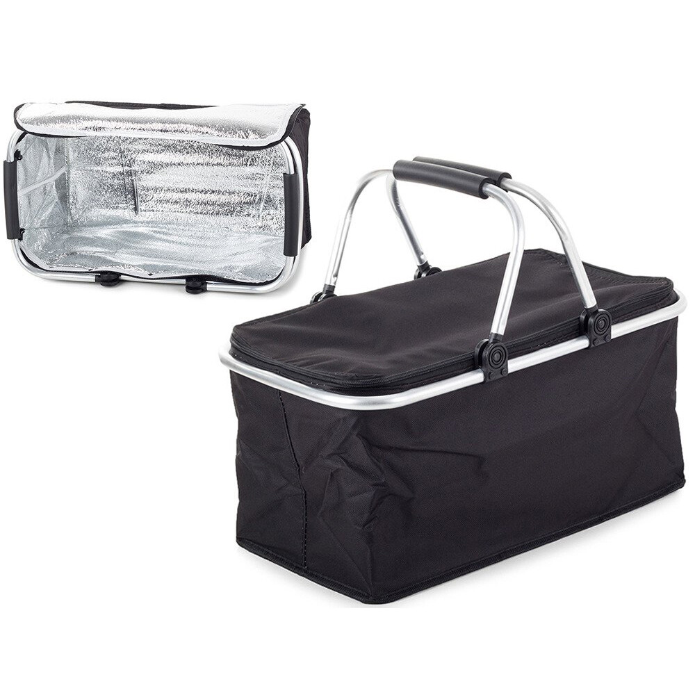 Faltbarer Einkaufs- & Picknickkorb Mit Thermo-Isolierung – Alu-Rahmen, Grün, 48x28x22 Cm, Inkl. Deckel