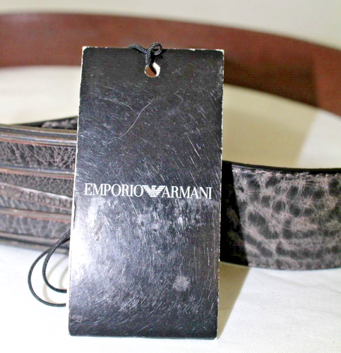 Vintage Deadstock Emporio Armani Black Leather Belt US Sz 46 Made in Italy NWT - Picture 10 of 11