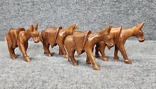 Set of 5 Vintage Hand Carved Wooden Mini Donkey Mule Ass Figurine Collectible