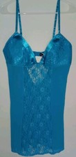 Frederick's of Hollywood Aqua Blue Satin Lace Slip Chemise Adjustable Bra Nwt