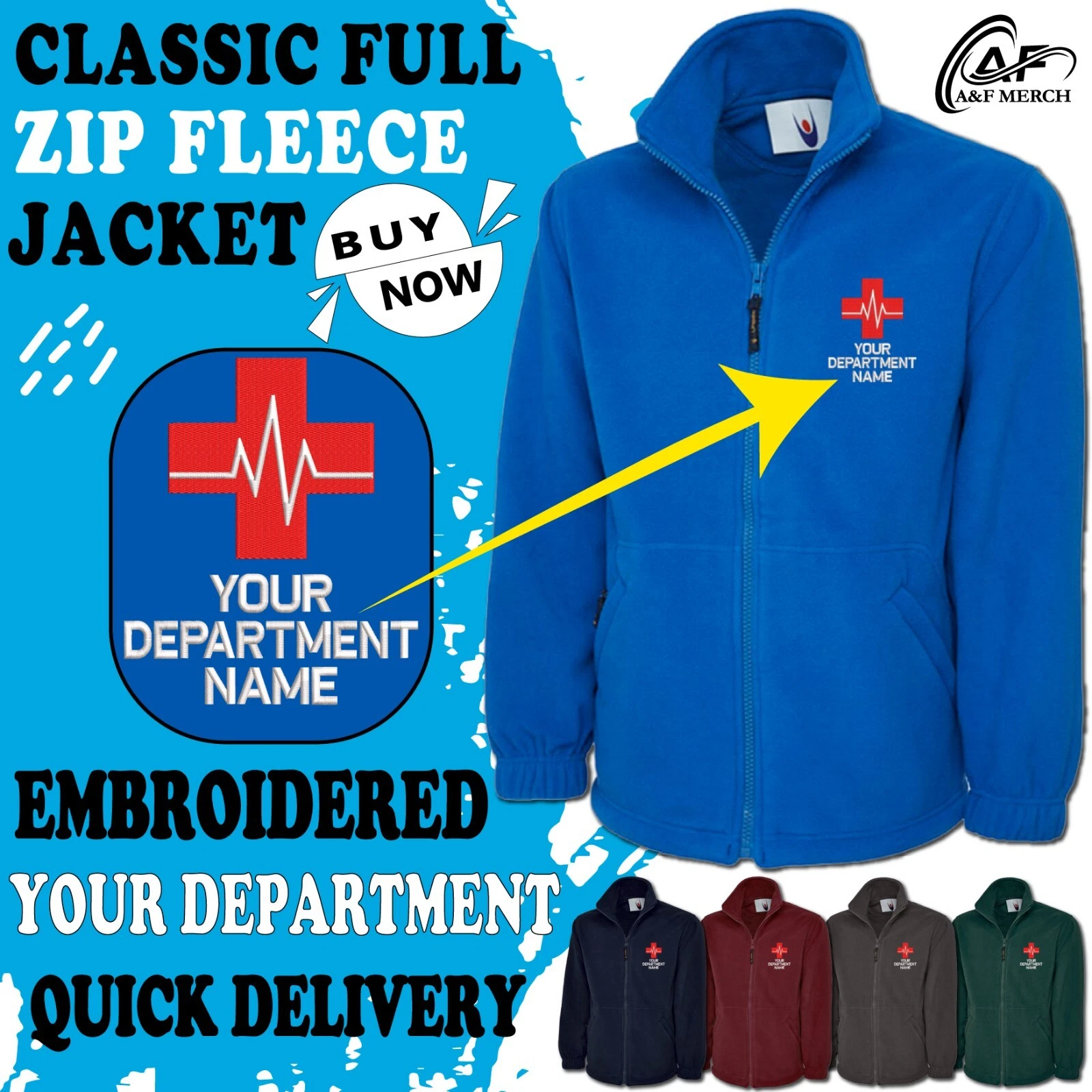 Personalised Embroidered Your Department Name Full Zip Fleece Jacket Medical