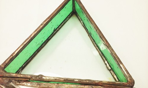 Stained Leaded Bevel Glass Dresser Box Triangle Jewelry Trinket Antique Vintage - Bild 14 von 15