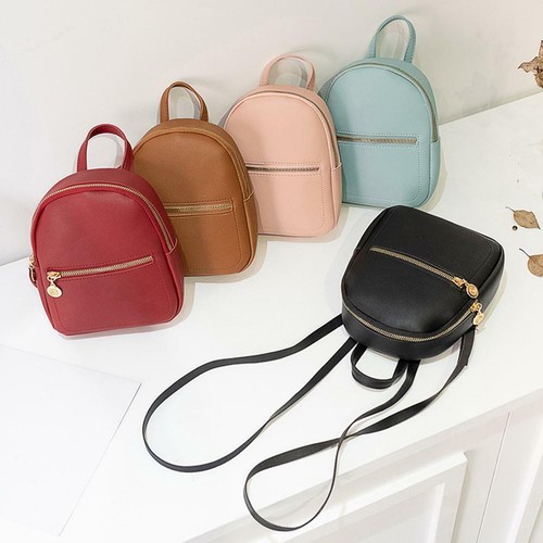 Women Girls School Bag Leather Backpack 