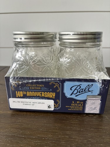 Ball 4er-Pack Normale Öffnung 16 Unzen Pint 140. Jubiläum Andenken Gläser Aufbewahrung NEU - Bild 3 von 4