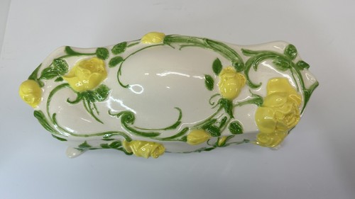Pretty Lidded Porcelain Ceramic Rose Footed Trinket Vanity Tray Box - Picture 5 of 8
