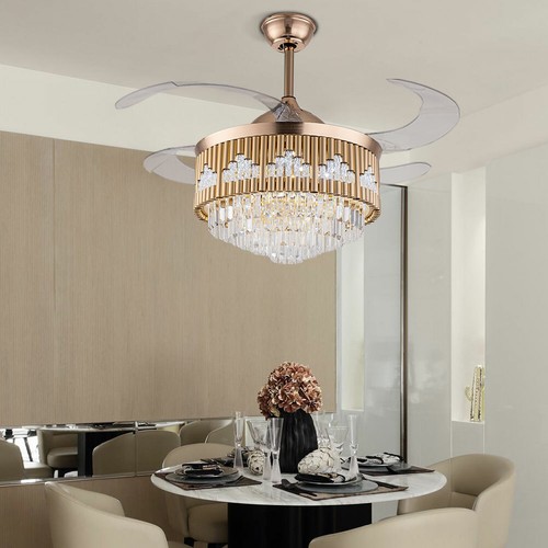 42inch Retractable Indoor Ceiling Fan 4 Blades With Led Light & Remote Control