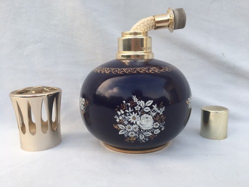 ANCIENNE LAMPE BERGER EN PORCELAINE BLEU COBALT FN À DÉCOR DE BOUQUET FLEURS - Bild 4 von 6