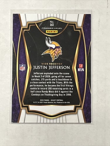 2020 Panini Select Premier Level Justin Jefferson #161 Rookie RC Minnesota - Bild 2 von 3