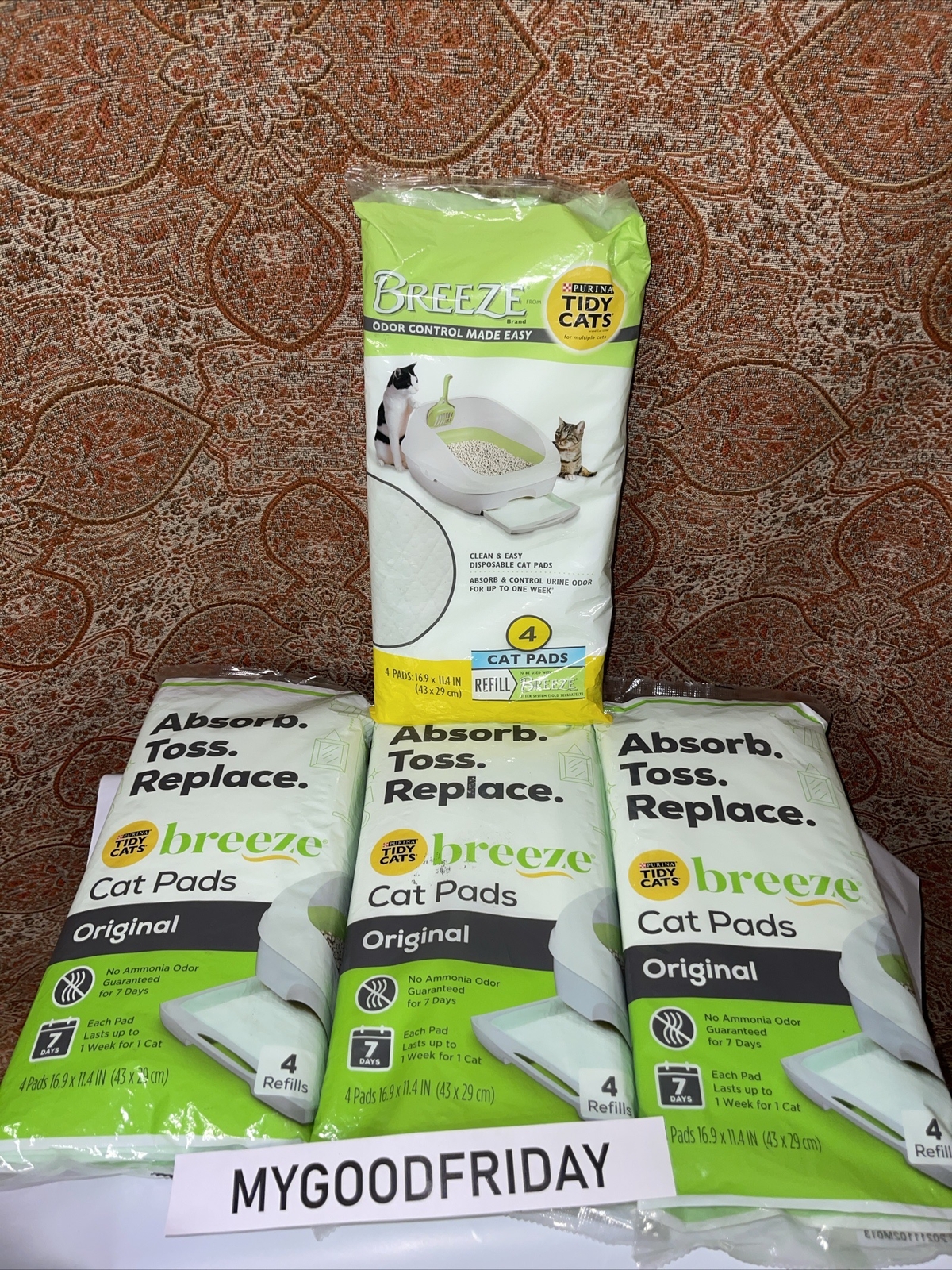 (4) Packs Purina Tidy Cats 16 Cat Pads Breeze Litter System Refill Odor