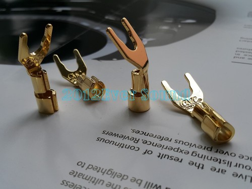 4x CMC puro cobre chapado en oro altavoz cable cable Spade conector enchufe amplificador - Imagen 4 de 4
