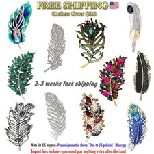 Rhinestone Feather Pins for Women Unisex Glass Hollow Feathers luxury Brooches 1
