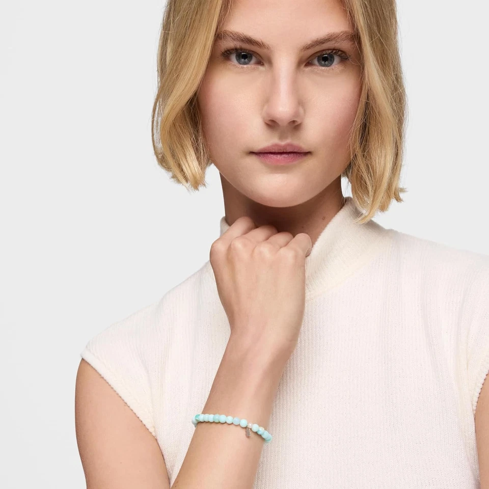 Bracciale Elastico Blu in Vetro Con Motivo Orso in Argento Sterling Da Donna, Lu - Immagine 4 di 4