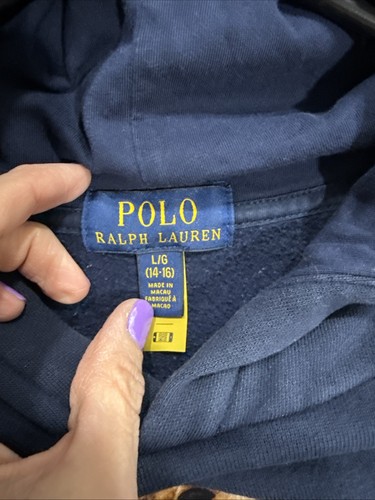Polo Ralph Lauren Boys Blue Captain Yacht Bear Hoodie Pullover Size L 14-16 - Picture 3 of 7