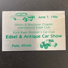 1986 Edsel & Antique Car Show Plaque Illinois Wisconsin Club Collectible