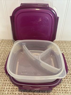 2 LOCK & LOCK Airtight Containers Divided Meal Prep Lunch HPL971 Purple lid