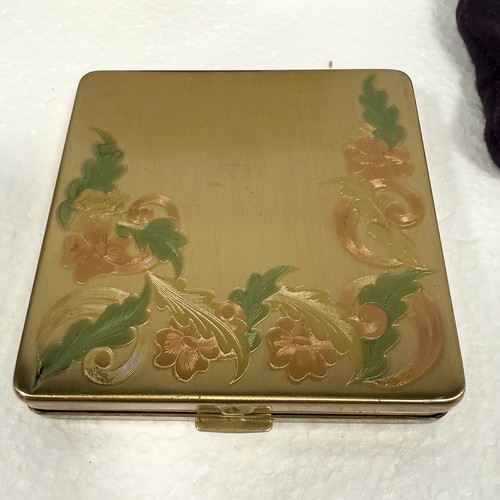 Estuche compacto vintage Volupte dorado grabado floral Art Deco No. 11 con caja - Imagen 4 de 24