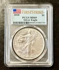 2020 Silver Eagle PCGS MS69 FIRST STRIKE FLAG LABEL 1 Oz .999 Fine FREE SHIPPING