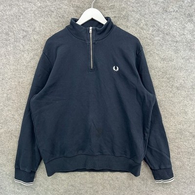 Fred Perry Pullover Herren XXL 2XL Blau 1/4 Zip Pulli Lorbeerkranz Logo Sweater