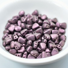 50 Beads - Nib-Bit Two Hole 6x5mm - Metallic Suede Pink - Czech Glass Beads