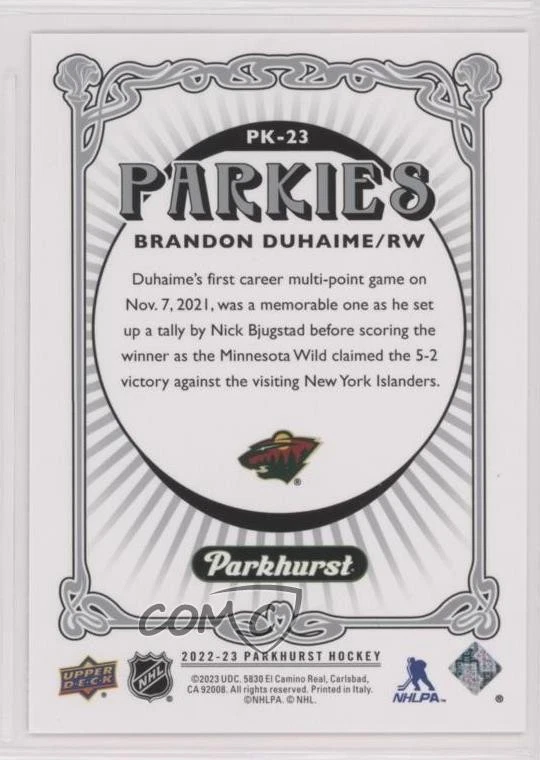 2022-23 Upper Deck Parkhurst Parkies Brandon Duhaime #PK-23 - Image 2 of 2