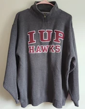 IUP Crimson Hawks J*America 1/4 Zip Embroidered Heather Grey Sweatshirt Mens XL